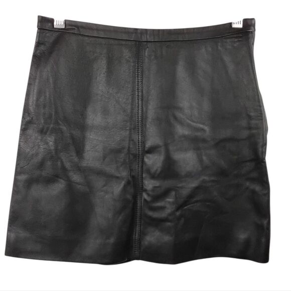 H&M Black Leather Mini Skirt Size 2 with Side Zip - Picture 1 of 11